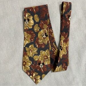 Disney Floral Tie with Mickey Mouse - Black, Gold, Brown